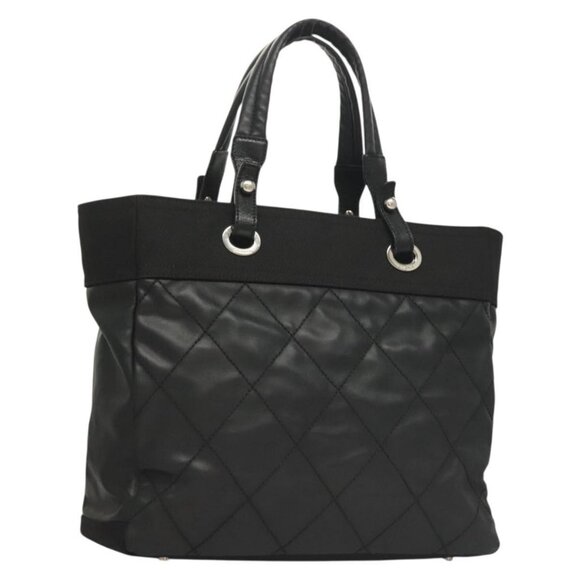 CHANEL Paris Biarritz Tote Bag Leather Black Silver CC Auth PP911 - Picture 1 of 16